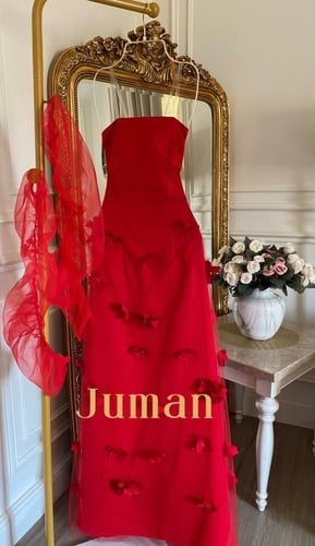 فستان سهره احمر بأكمام جانبيه