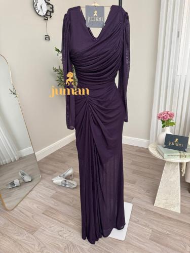 فستان موف لمعه استرتش