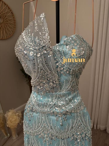 فستان سهره سماوي مطرز