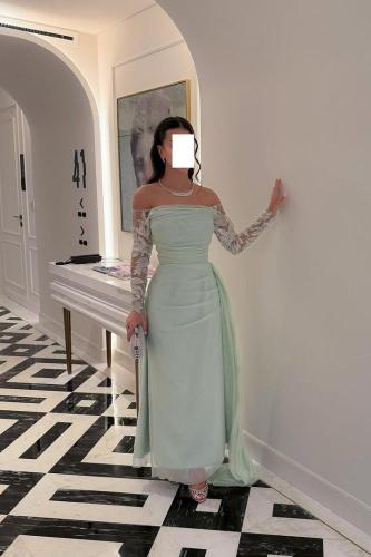 فستان سهره تيفاني بأكمام مطرزه