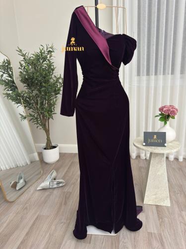 فستان مخمل موف غامق