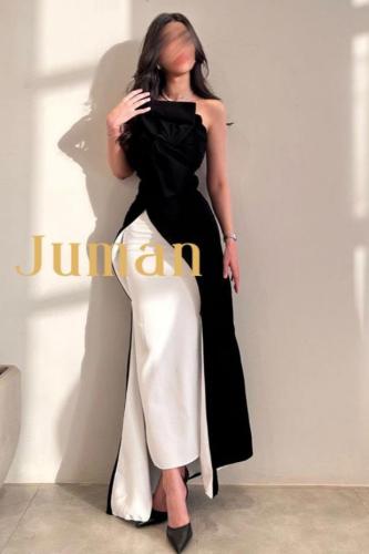 فستان سهرة ابيض واسود بفيونكه