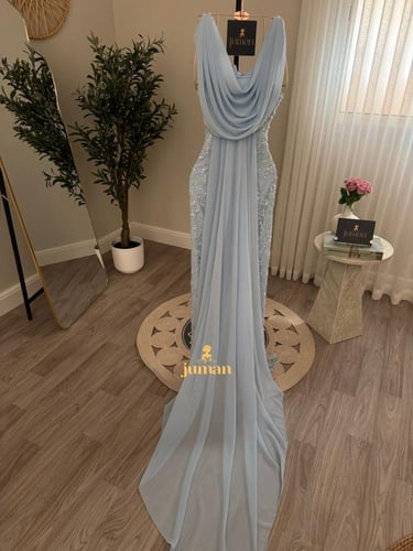 فستان سهره سماوي بذيل