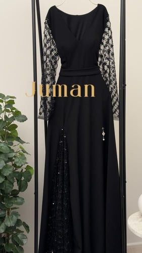 فستان كريب اسود سهره بأكمام مطرزه