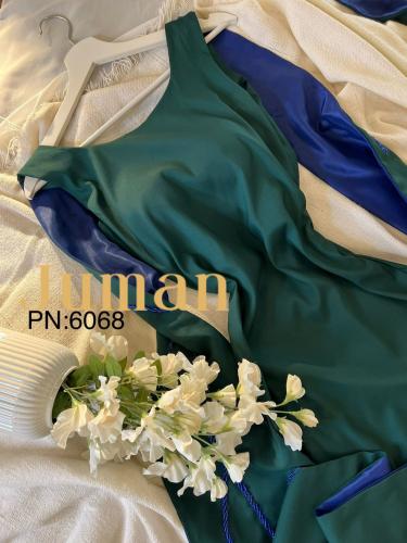 فستان تفته ناعم زيتي بتطريز يدوي