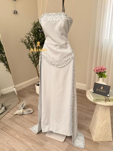 فستان سهره توب سماوي مطرز