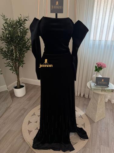 فستان مخمل اسود ساتر