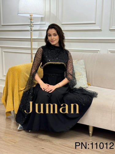 فستان كريب صدرية واكمام ترتر