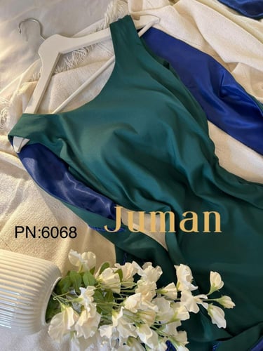 فستان تفته ناعم زيتي بتطريز يدوي