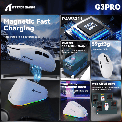 ATTACK SHARK G3PRO Wireless Gaming Mouse with Char...