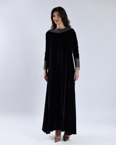 Velvet purple dishdasha with lace