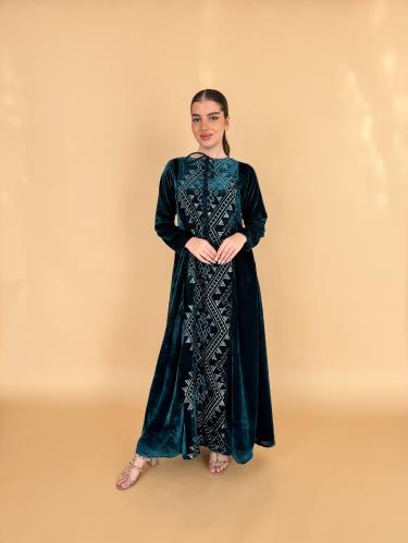 Blue velvet embroidered thobe