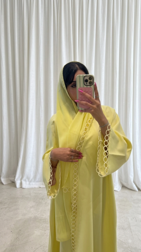 عباية كريب كتان ليموني
