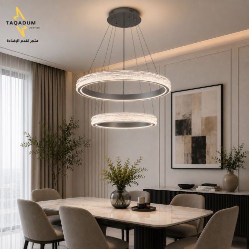 علاقي LED مودرن رصاصي بثلاث اضاءات بحلقتين كريستال...