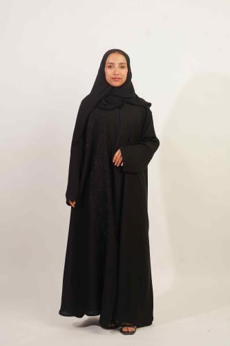 Shoulder abaya crepe fabric one side complete embroidery black