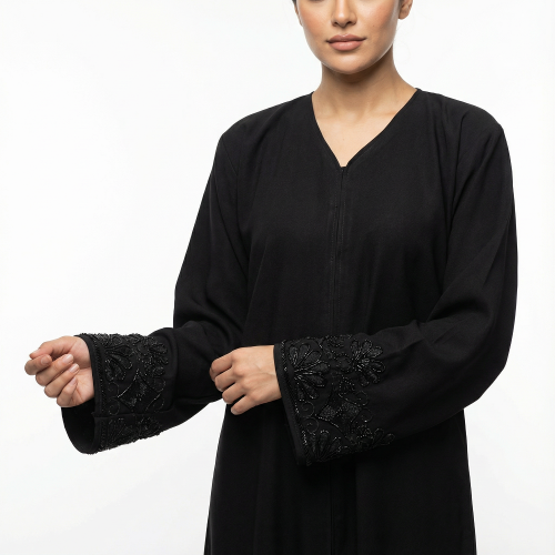 Shoulder abaya fabric for Mar, embroidered sleeves with beads