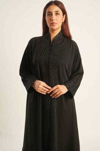 عباية دبل كلوش انترنت من الامام تطريز اسود اكمام ا...
