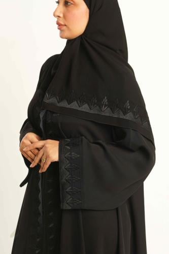 عباية كتف قماش انترنت دبل كلوش من الامام واكمام تط...