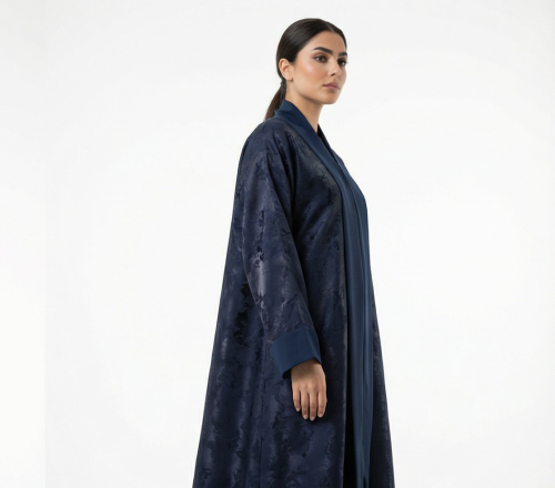 Crepe fabric abaya with floral pattern in blue col...