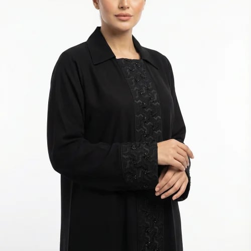 Cape abaya fabric internet sleeves and front work embroidery with beads flip