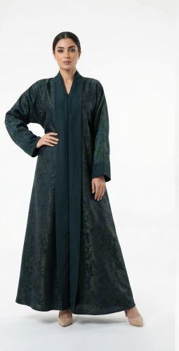 Crepe fabric abaya with olive green floral pattern