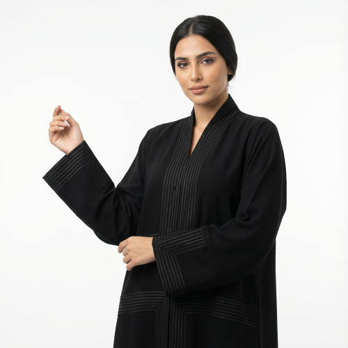 Shoulder abaya fabric for Mar with sleeves and front work with embroidery