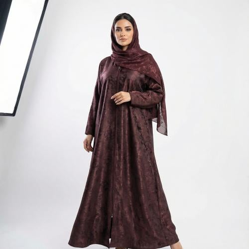Crepe fabric abaya with floral pattern, red color
