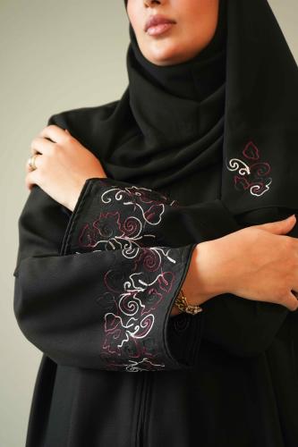 عباية كتف قماش كتان من الامام تحديد كم تطريز اري ملون