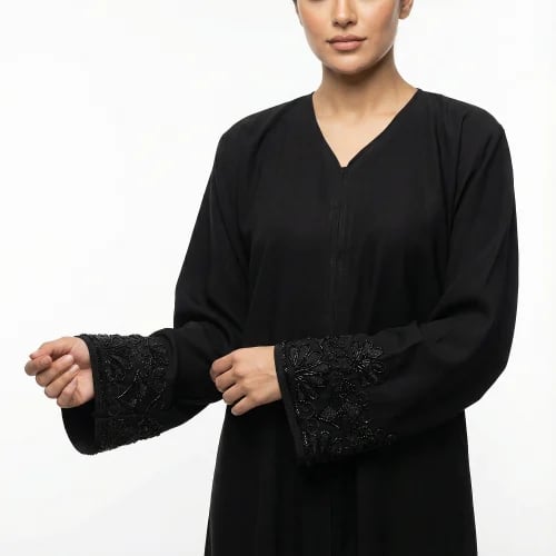 Shoulder abaya fabric for Mar, embroidered sleeves with beads
