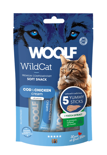 وولف مكافآت كريمية للقطط بسمك القد والدجاج 5 × 14 جم | Wolf Creamy Cat Treats Cod & Chicken