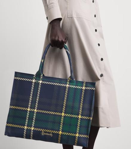 Harrods navy tartan bag