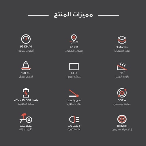 سكوتر كهربائي للكبار برو 48V 800W بمقعد قابل للطي...