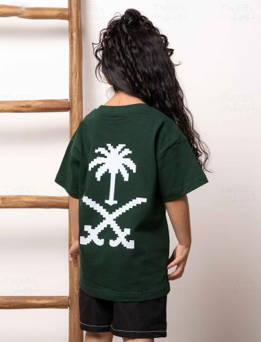 تيشرت سيفين ونخلة بكسل - أخضر