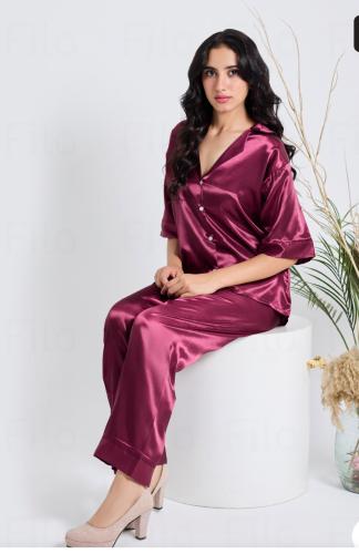 طقم بجامه قطعتين -عنابي