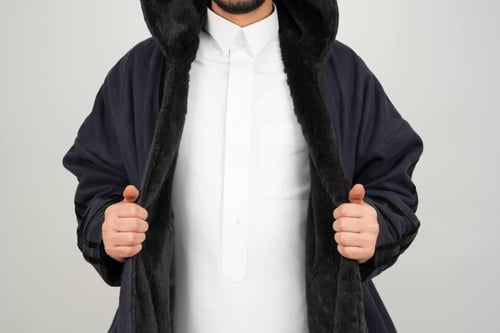 فروة زيزوم جوخ مع فرو مبطن ناعم لون حديدي ملكي