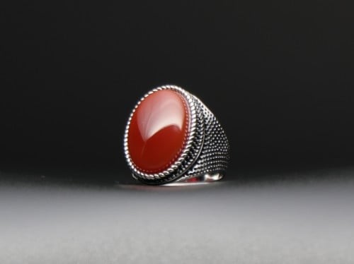 خاتم فضة عيار 925 - حجر عقيق احمر