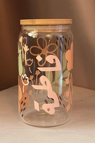 كوب زجاجي - زهور