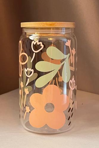 كوب زجاجي - زهور