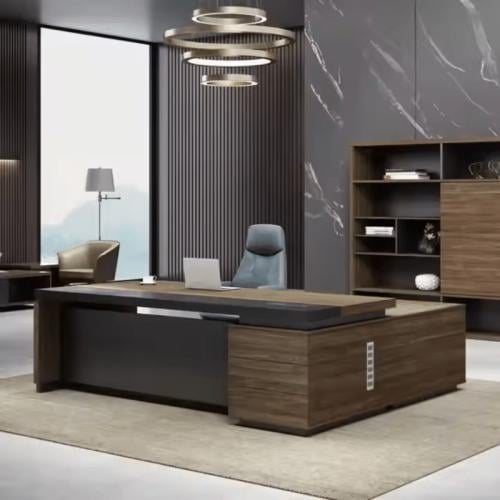 Modern office 200cm - black × wooden