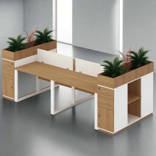 Four-person work cell 240cm–wooden×white