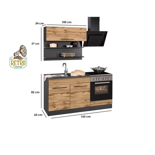 وحدة تخزين مطبخ-رمادي×خشبي