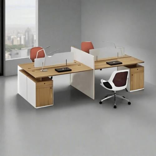 Four-person work cell 240cm–wooden×white