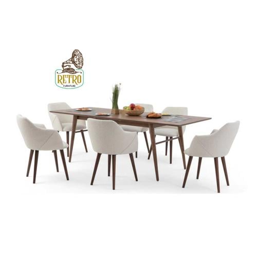 طاولة سفرة + 6 كراسي - أبيض×بني