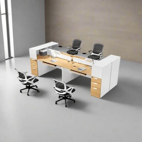 Four-person work cell 240cm–wooden×white