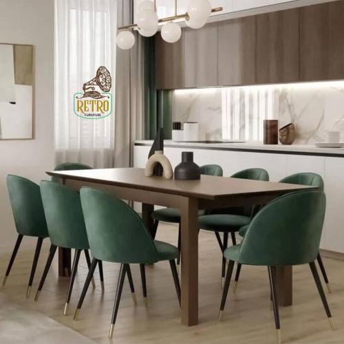 طاولة سفرة مع 8 كراسي - أخضر×بني