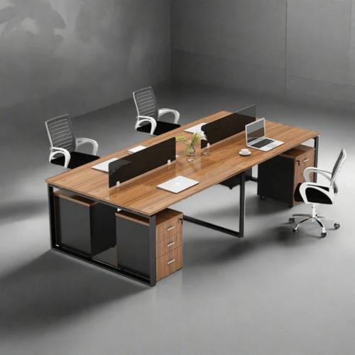 Four-person work cell 240cm–wooden×black