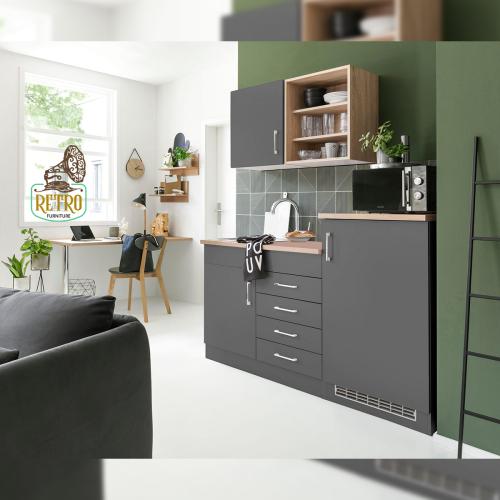 وحدة تخزين مطبخ-رمادي×خشبي