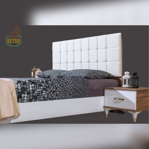 سرير منجد 165 سم - خشبيxأبيض