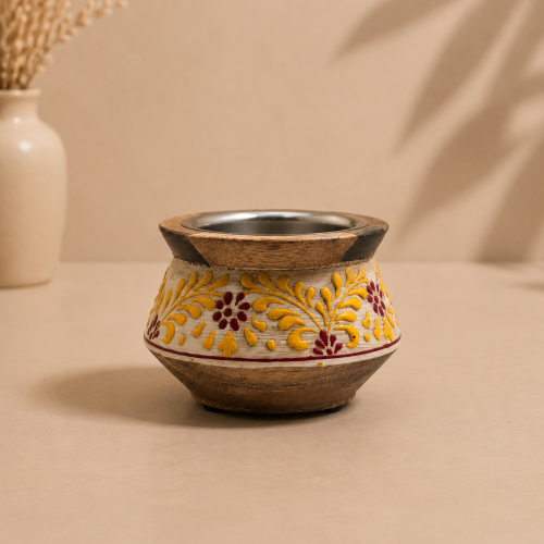 Wooden incense holder with colorful heritage engravings