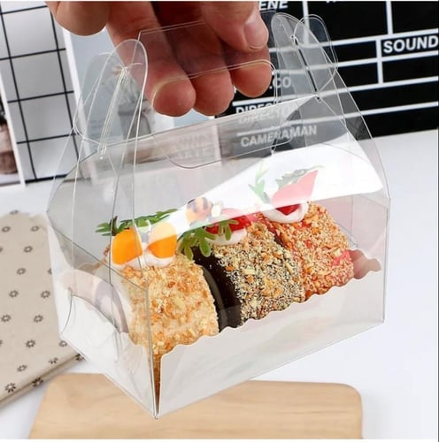 علب كيك شفافه بمسكة